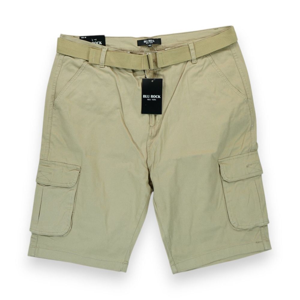 NWT Blu Rock New York Mens Flex Stretch Belted Cargo Shorts Khaki Sz 40 MSRP $59